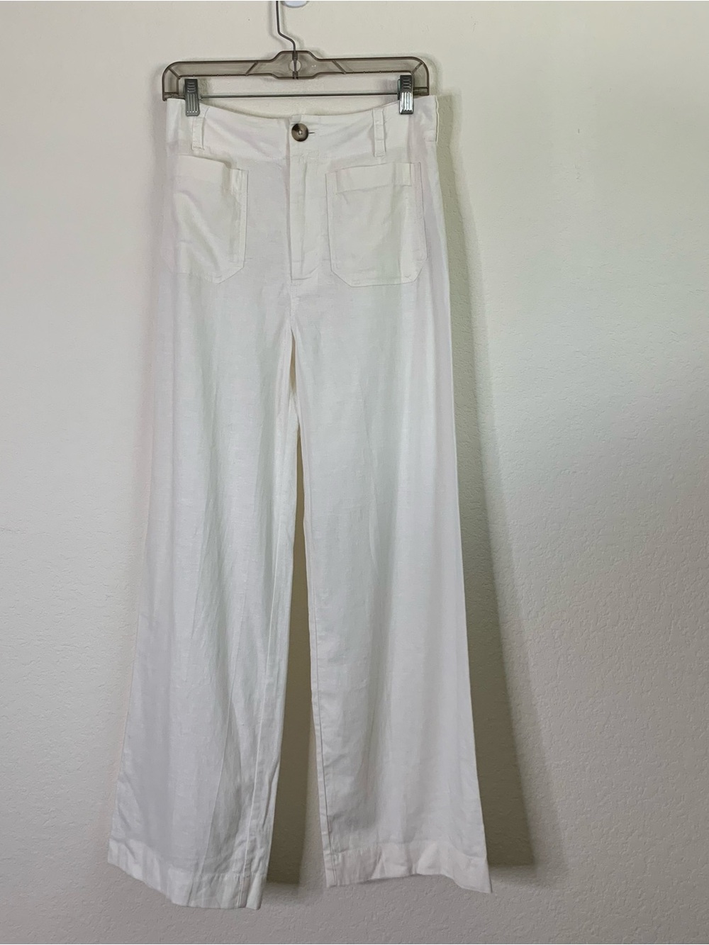 Maeve Womens white the Colette linen blend wide leg full length pants 27